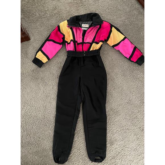 Vintage Slalom Skisuit Neon Blocks Black bottom Women’s size 10 - Picture 2 of 11